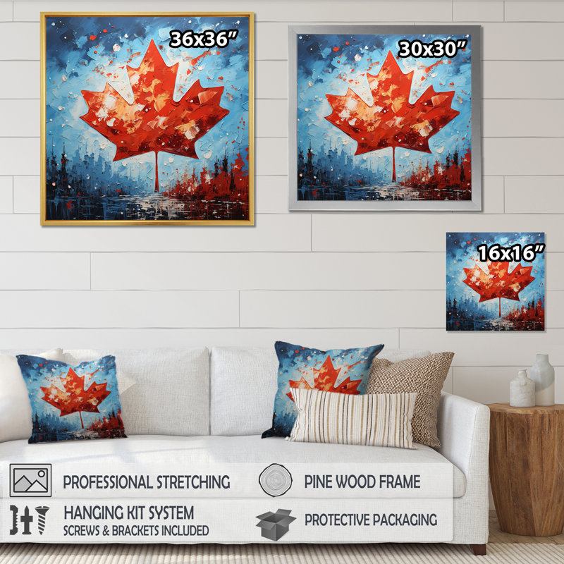 Drapeau du drapeau canadien II - impression, Cadre doré à une seule photo, H 16 po x l 16 po x P 1 po