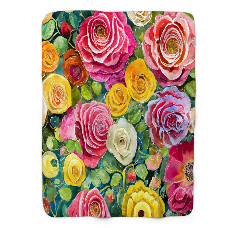 Motif Groovy - 1 pièce Sherpa Premium, Lit simple, Rose / jaune / vert clair floral