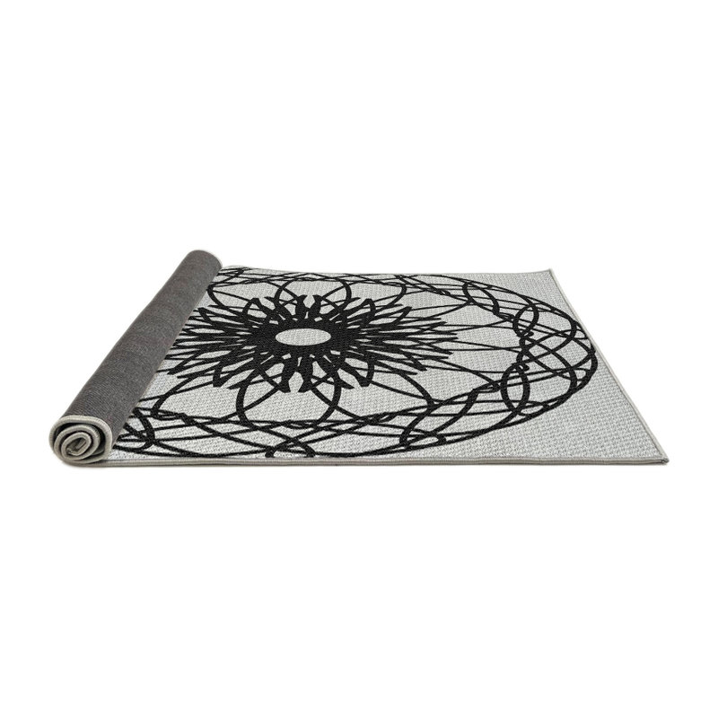 Tapis noir/gris tissé à la machine, Rond 3 pi