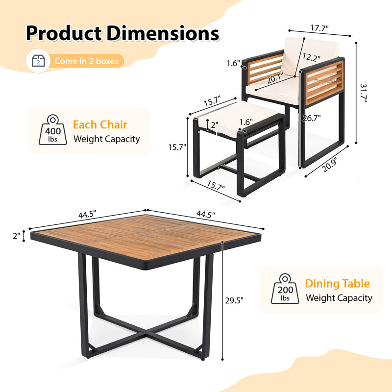 Ensemble de patio 18 pièces en bois d'acacia avec coussins - salle à manger pour 8 personnes, Beige