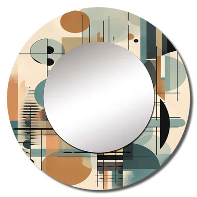Raeesa Blue And Black Geometric Shadows III - Minimalism Unique Wall Mirror, Modern Round Mirror, Printed Metal Art