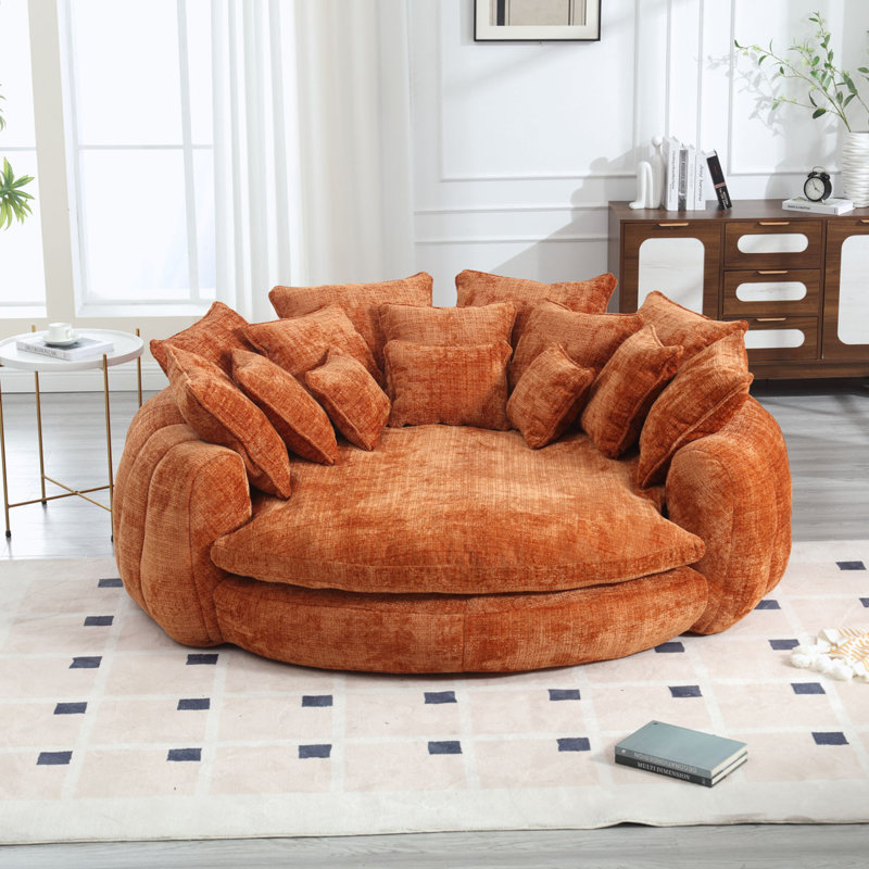 Fauteuil à billes surdimensionné en chenille, Chenille orange