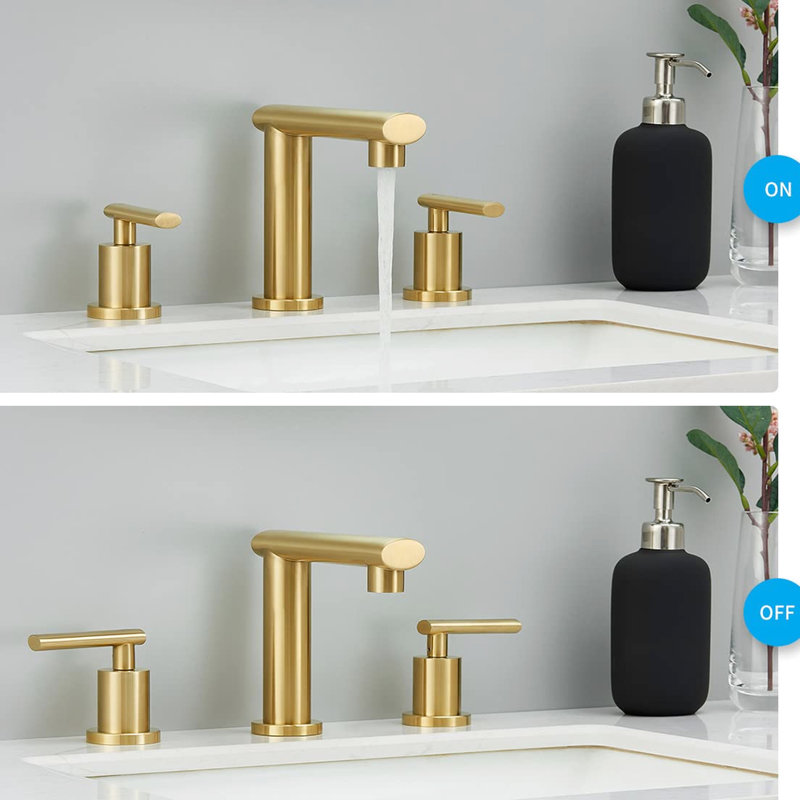 Brushed Gold 8 Inch Widespread Faucet For Bathroom - Easy Installation With Detailed Instructions Lavatory Faucet, To Scratches And Fading Double Handle
