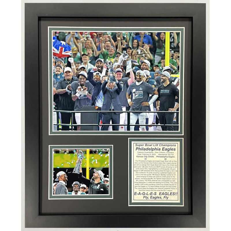Eagles de Philadelphie | 2024 Super Bowl LIX Champions | Montage photo encadré 12 po x 15 po | Podium