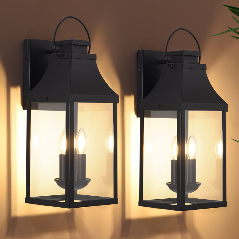 2-Light 20 In. Black Large Outdoor Wall Light Fixture, Waterproof Wall Lantern Sconce Farmhouse Hardwired Wall Mounted Front Door Porch Light (Set of 2)