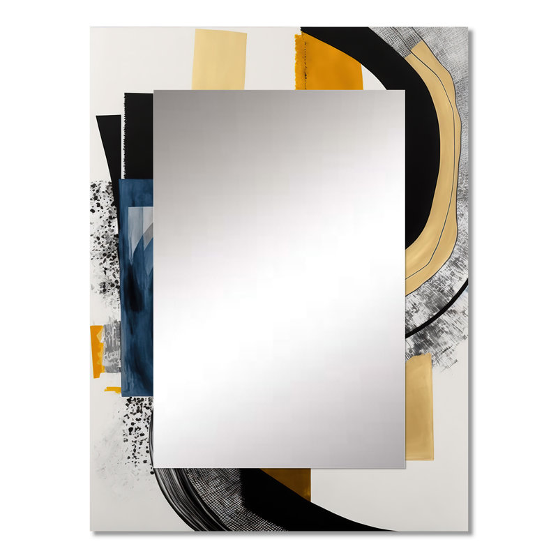 Glam Gold And Black Expression I - Abstract Spirals Wall Mirror, Black Decorative Mirror, Printed Metal Art, 32" x 24"