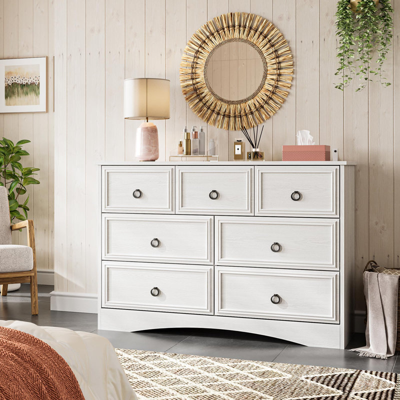 Breakwater Bay 7 Drawer Dresser, Dressers For Bedroom, Easy Pulls Handle, Textured Borders ,for Living Room, Hallway, White