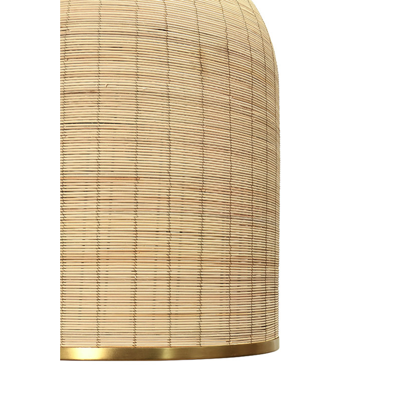 Bell Shaped Natural Rattan Pendant with Satin Brass Trim