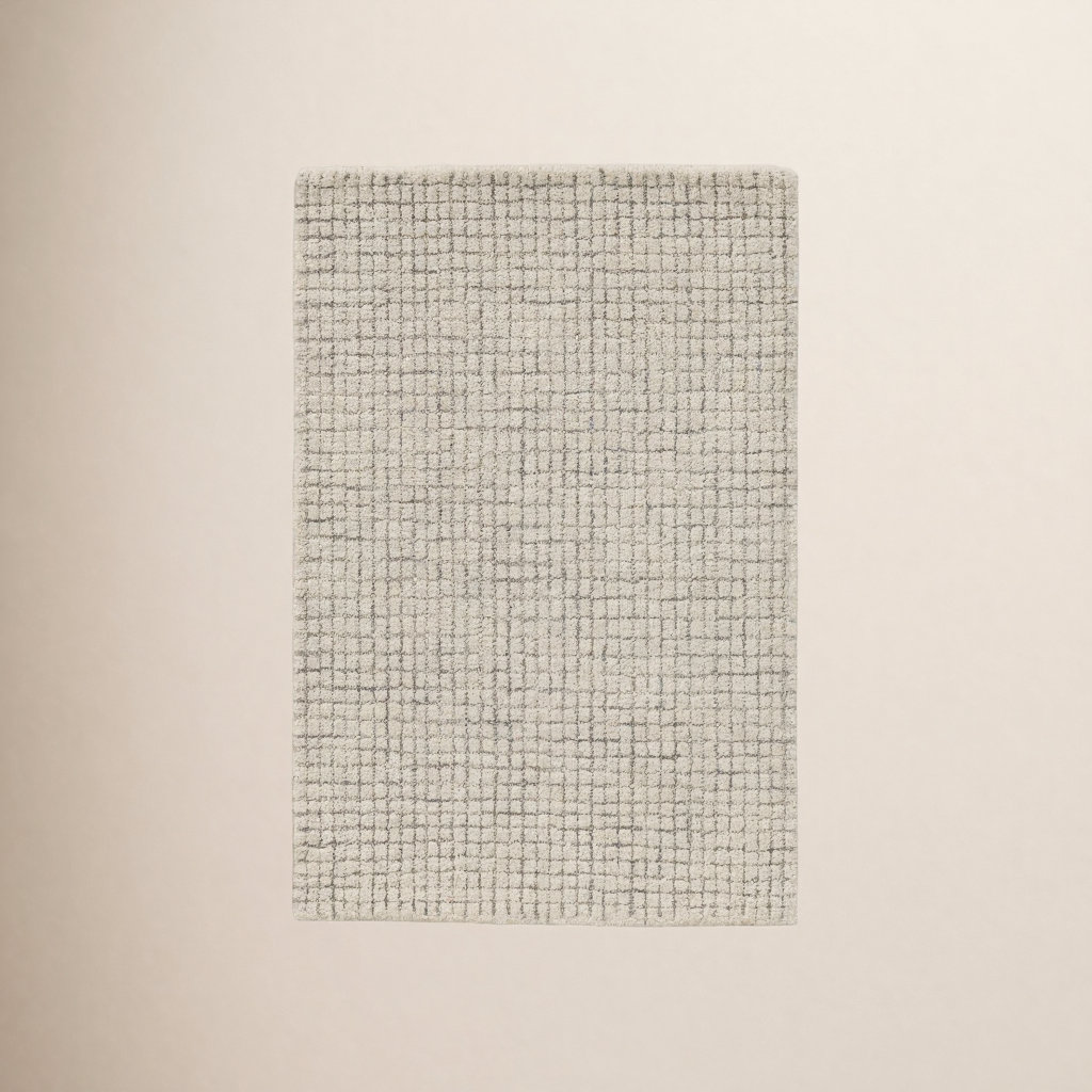 Roth Hand-Tufted Wool Grid Area Rug, Rectangle 2' x 3', Ivory / Gray