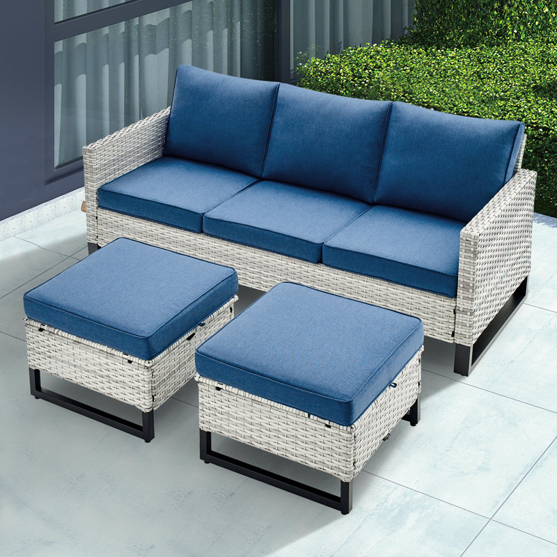 Ingvald 74'' Wide Straight Patio Sofa with Cushions, Blue