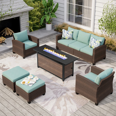 Salem 7 - Person Outdoor Wicker Patio Conversation Furniture Set with Table
