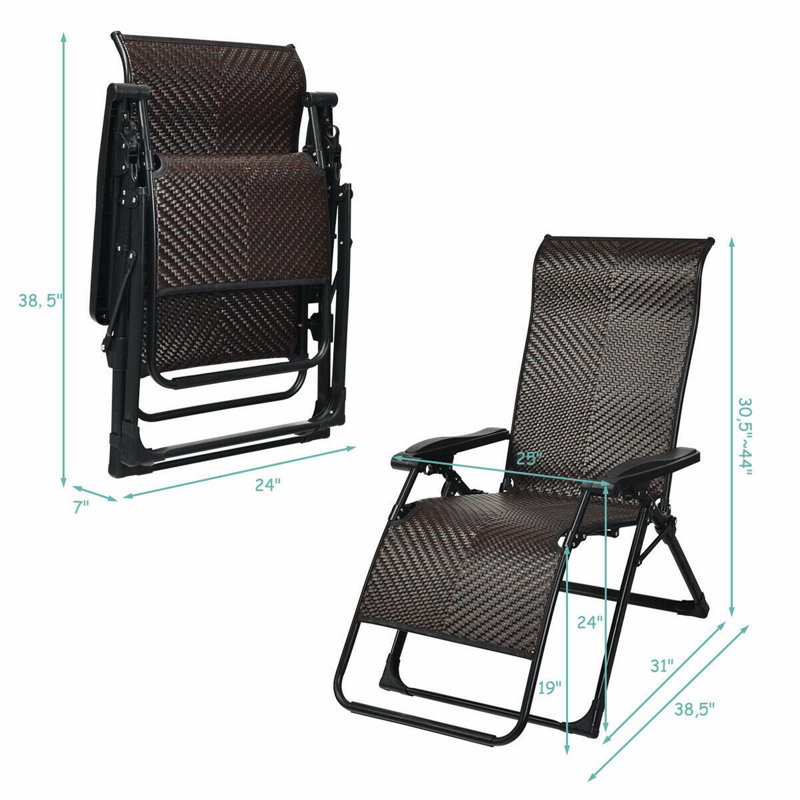 Brown and Black Rattan Zero Gravity Folding Recliner Set