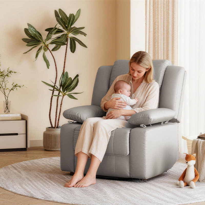 Fauteuil inclinable manuel berçant pivotant de 34 po de largeur avec accoudoirs réglables, Gris