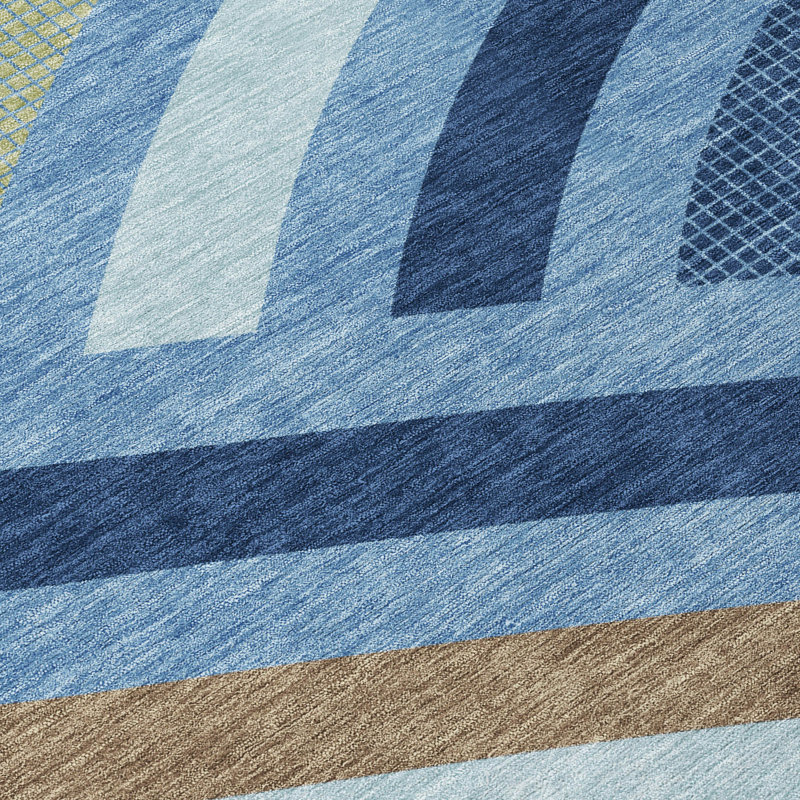 Machine Washable Indoor/Outdoor Chantille ACN2467 Mid-Century Modern Rug, Denim, 1'8" x 2'6"
