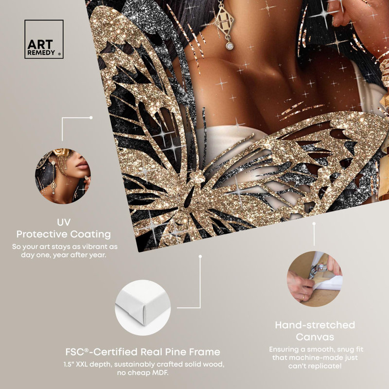 Toile dorée «Golden Butterfly Goddess» par Art Remedy, Toile tendue, H 15 po x l 10 po