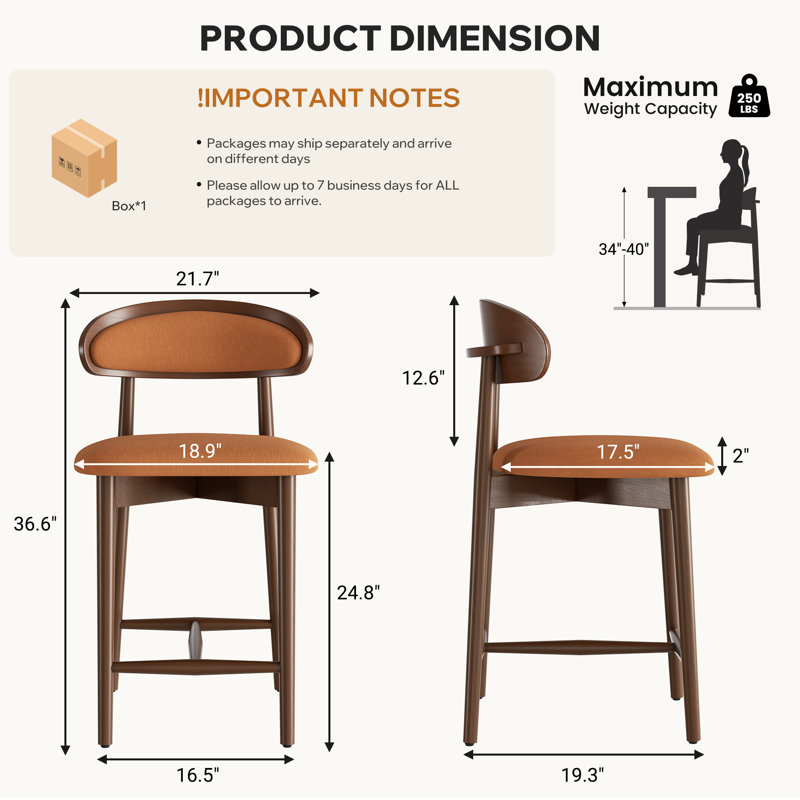 Upholstered Solid Wood Dining Chair With Footrest - Stylish And Comfortable Side Chair, Orange, 4