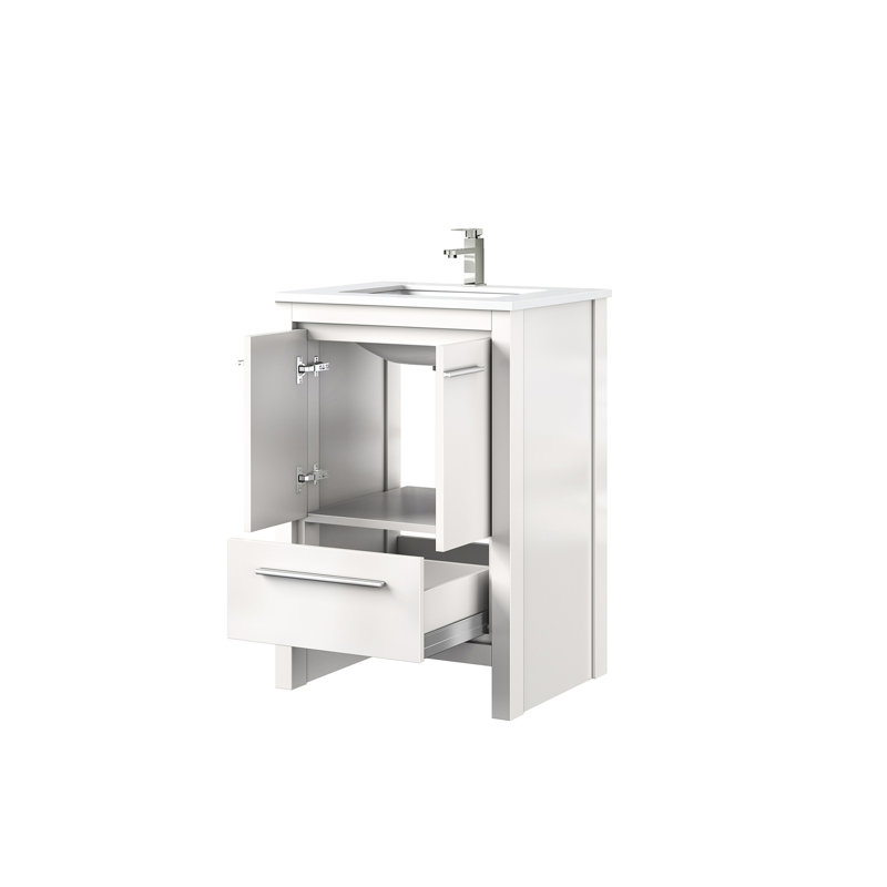 White Bath Vanity With Quartz Top And Brushed Nickel Faucet, Functional Design - 24"w X 20"d Compact