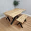Wooden Brown Dining Table with 2 Benches and Grey Velvet Chairs-444751255