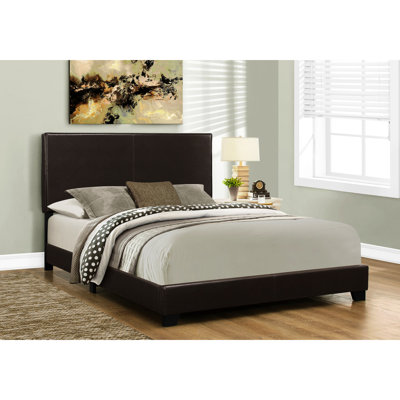 Lit tapissier grand format en similicuir brun pour la chambre à coucher