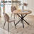 39" Round Dining Table Set for 4, Mid Century Modern Natural Kitchen Table with 4 Upholstered Khaki Chairs for Apartment Space Saving-1989192032-2020912932