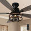 Ventilateur de plafond industriel noir encastré de 52 pouces avec kit d'éclairage et télécommande, moteur CC réversible à 6 vitesses, idéal pour le salon.