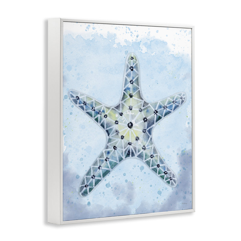 Art giclée d'étoile de mer en vitrail par Patti Bishop, Estampe numérique encadrée blanc bord de mer, H 20 po x l 16 po