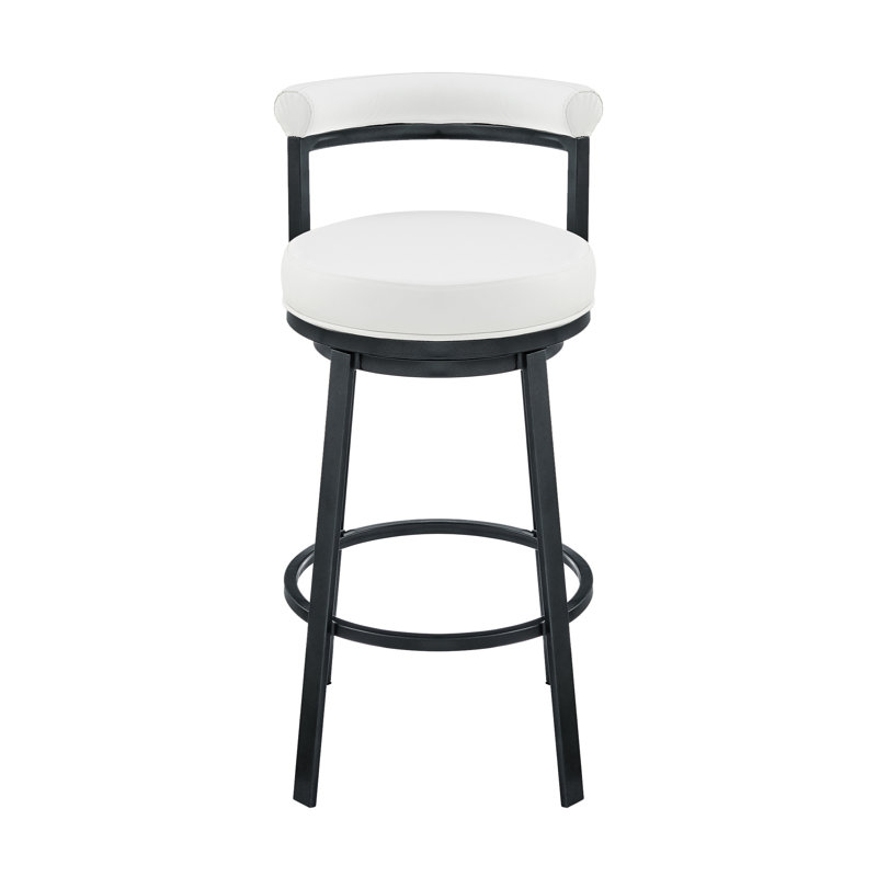 Charleta Swivel Upholstered Counter Stool, Counter Stool (26" Seat Height), White Seat/ Black Frame