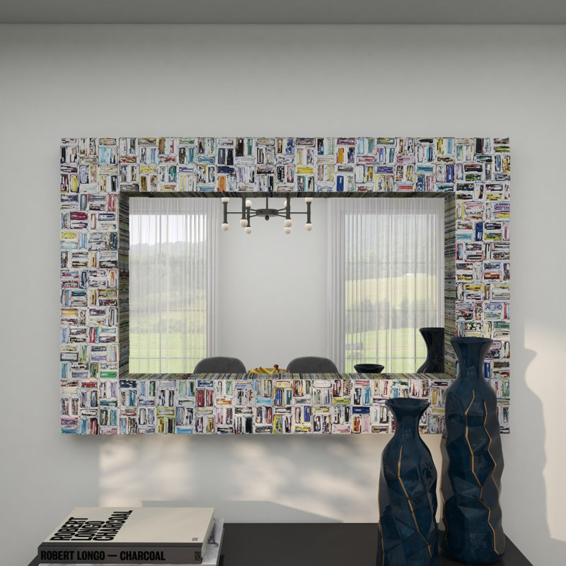 Multi Coloured Paper Handmade Recycled Magazine Frame Room Wall Mirror,