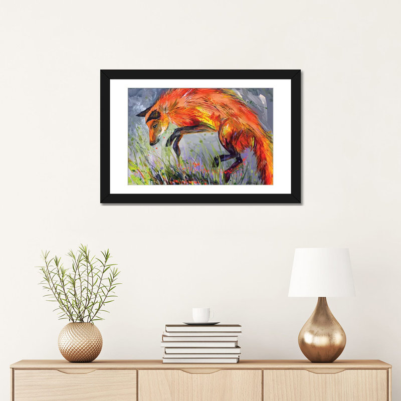 « spring fox », impression sur toile, Papier d'art encadré noir, Blanc, H 16 po x l 24 po x P 1 po