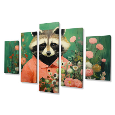 Black And Green Raccoon In Suited Flower - Raccoon Multipanel Wall Art Set