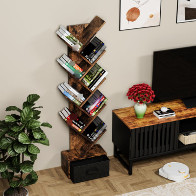 Bibliothèque à 9 niveaux avec tiroir, amplement de tablettes pour la chambre à coucher