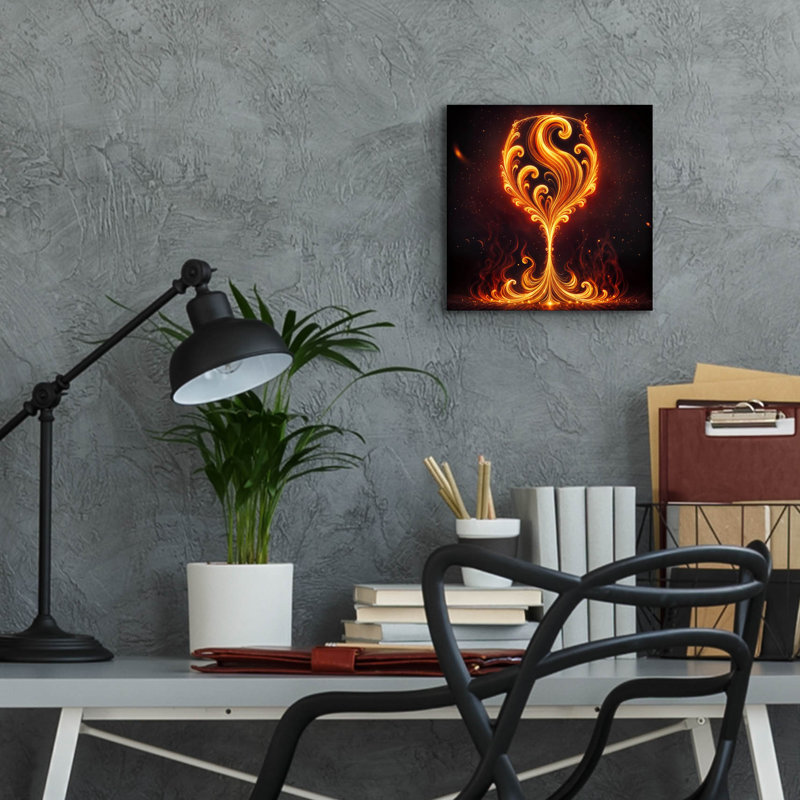«Wine Glass Flame Abstract» par Rey Klimt, art mural en verre acrylique, H 36 po x l 36 po x P 0,2 po