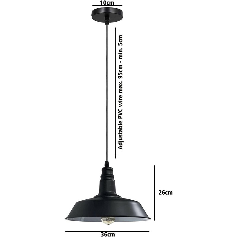 1 - Light Single Pendant, Black Inner White