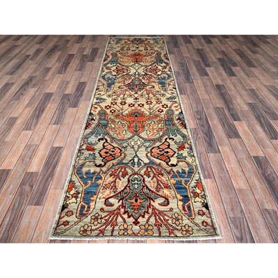 2'9"x9'10" Oyster Gray, Bijar Garus Design, Aryana Grade, Vegetable Dyes, High Mountain Wool, Hand Knotted, Soft Pile, Densely Woven, Runner, Oriental Rug
