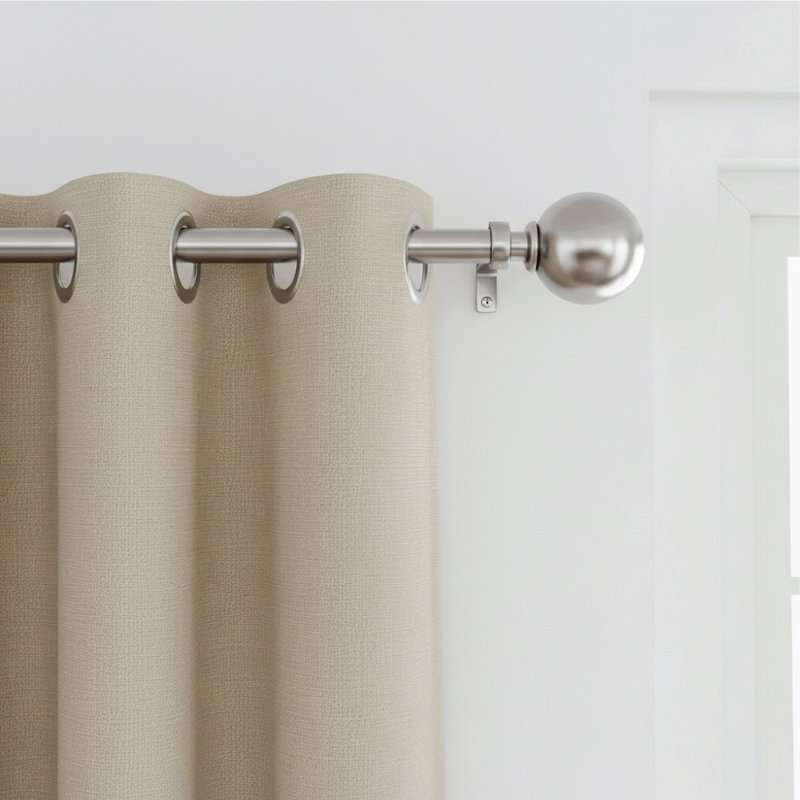 Extendable Metal Curtain Pole, Adjustable Curtain Rod with Brass Finials & Rings, 180cm - 340cm, Chrome