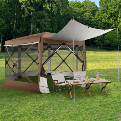 Tente de maison avec abri de jardin à 6 côtés 12 'x 12' pour le camping, auvent extérieur instantané avec auvent 2.0 avec auvent 2.0, tente Hub portable avec parois latérales amovibles, tente écran pour la cour arrière