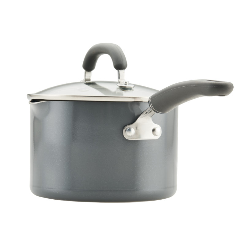 Gray Aluminum Non-stick Straining Saucepan with Lid, 3-Quart