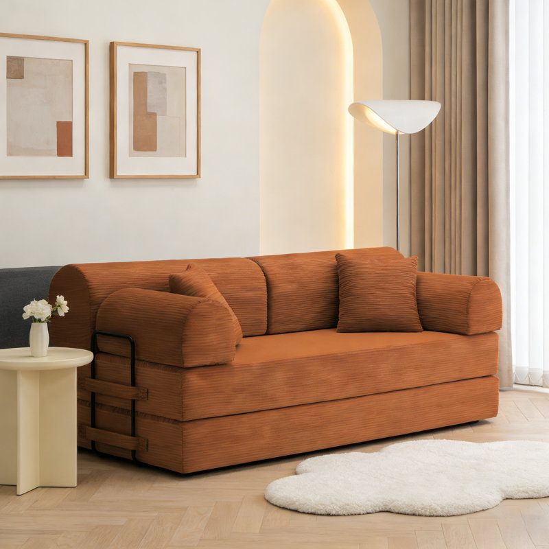 Canapé-lit convertible, canapé pliant en velours côtelé avec structure fixe, salon au sol pour le salon, la chambre à coucher ou un appartement