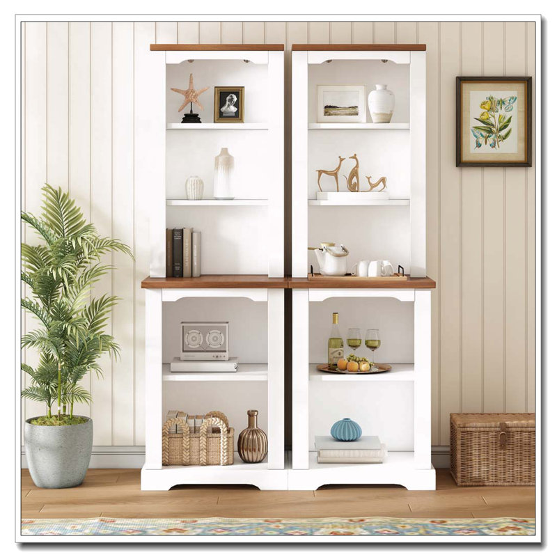 Two-Piece Elegant Freestanding Tall Cabinet with Fully Open Storage, White