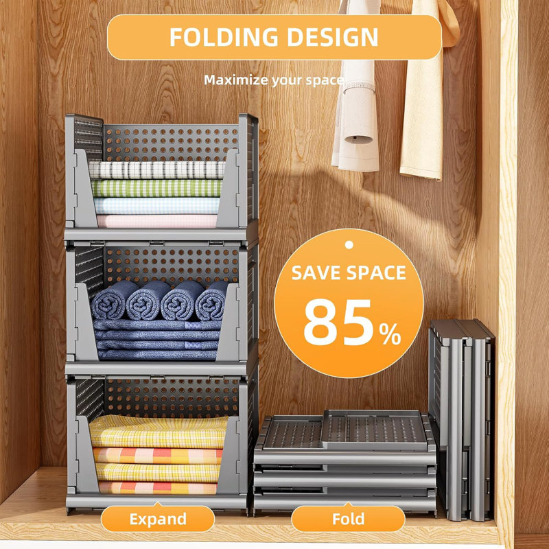 4-pack Grey Stackable Plastic Storage Baskets