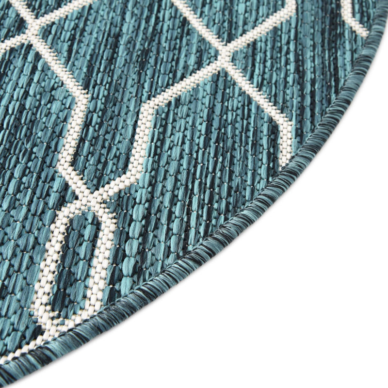 Tapis intérieur / extérieur bleu sarcelle Joniell, Rond 4 pi 1 po