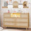 Commode 6 tiroirs en rotin naturel avec lumières à DEL RVB et station de charge-106845041