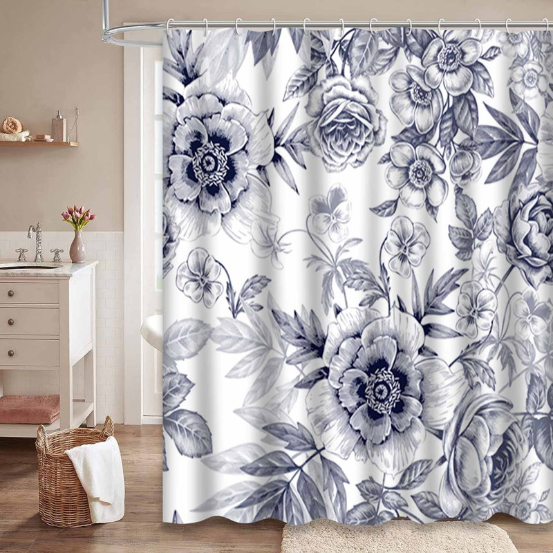 Rideau de douche à fleurs abstraites avec 12 crochets, L 72 po x l 72 po