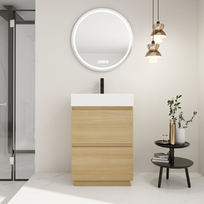 Meuble-lavabo autoportant 24 po avec lavabo encastré et rangement à deux tiroirs