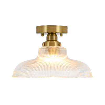 1-Light Fruit Bowl-shape Ribbed Glass Semi-flush Mount