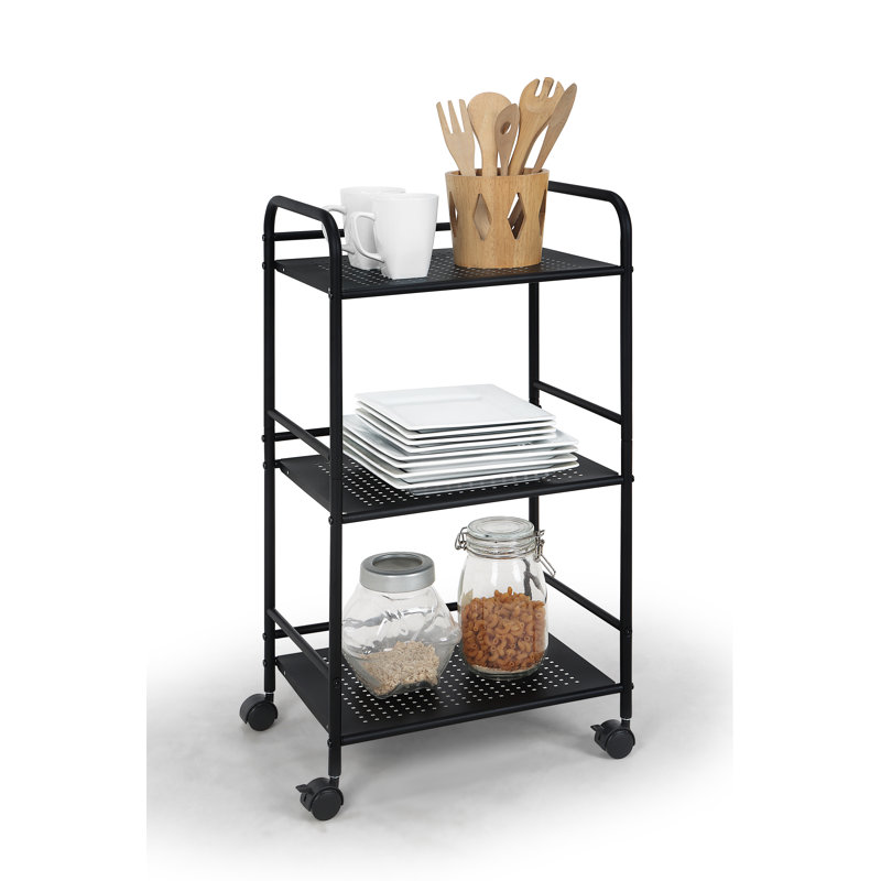 Minimalist Style 3 Tier Utility Rolling Shelf Cart, Black