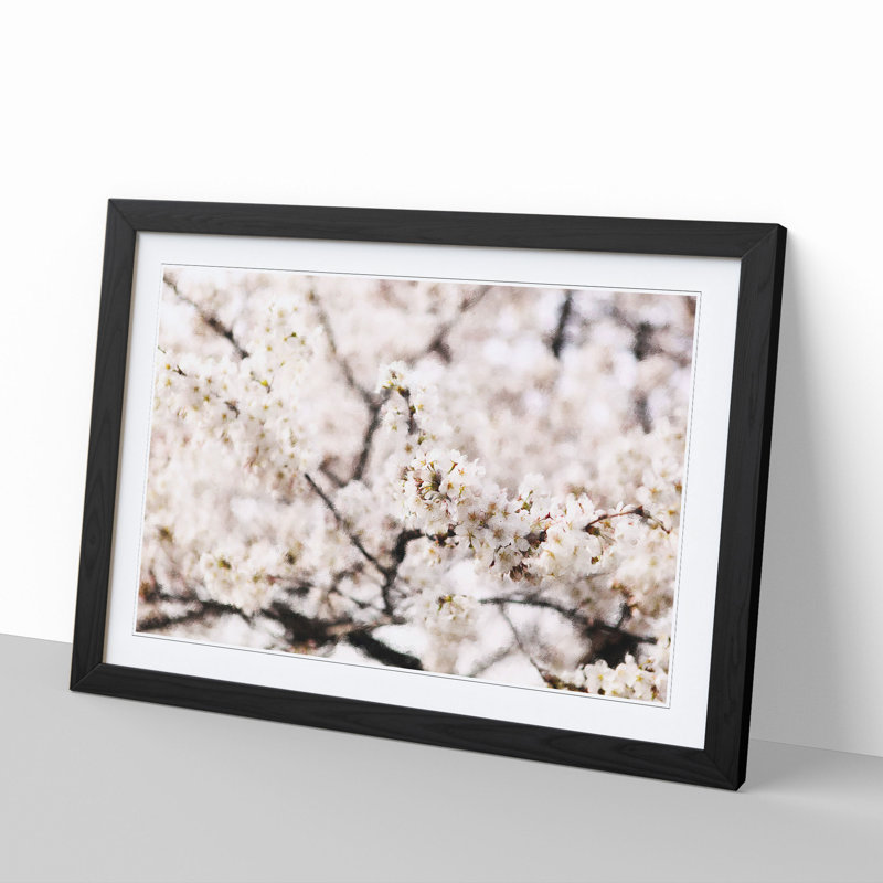 Pink Cherry Blossom Flowers Vol.7 - Picture Frame Graphic Art, 27cm H x 36cm W x 2cm D, Black Framed