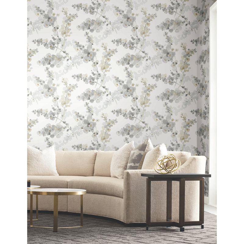 Blossom Fling Floral Metallic Wallpaper Roll, Steel