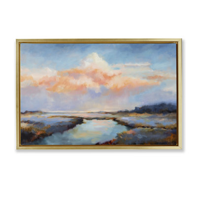 «River with Pastel Clouds», toile flottante encadrée par Odile