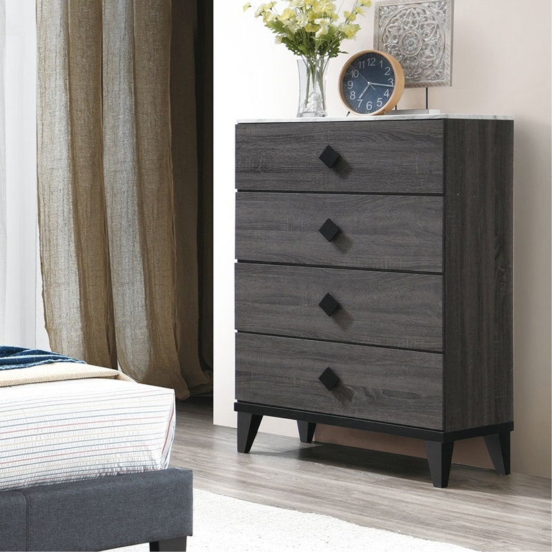 Meuble de chambre à coucher moderne 1 pièce avec commode à tiroirs et 4 tiroirs avec plateau en faux marbre